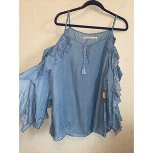 Women's Blue Ruffle Blouse